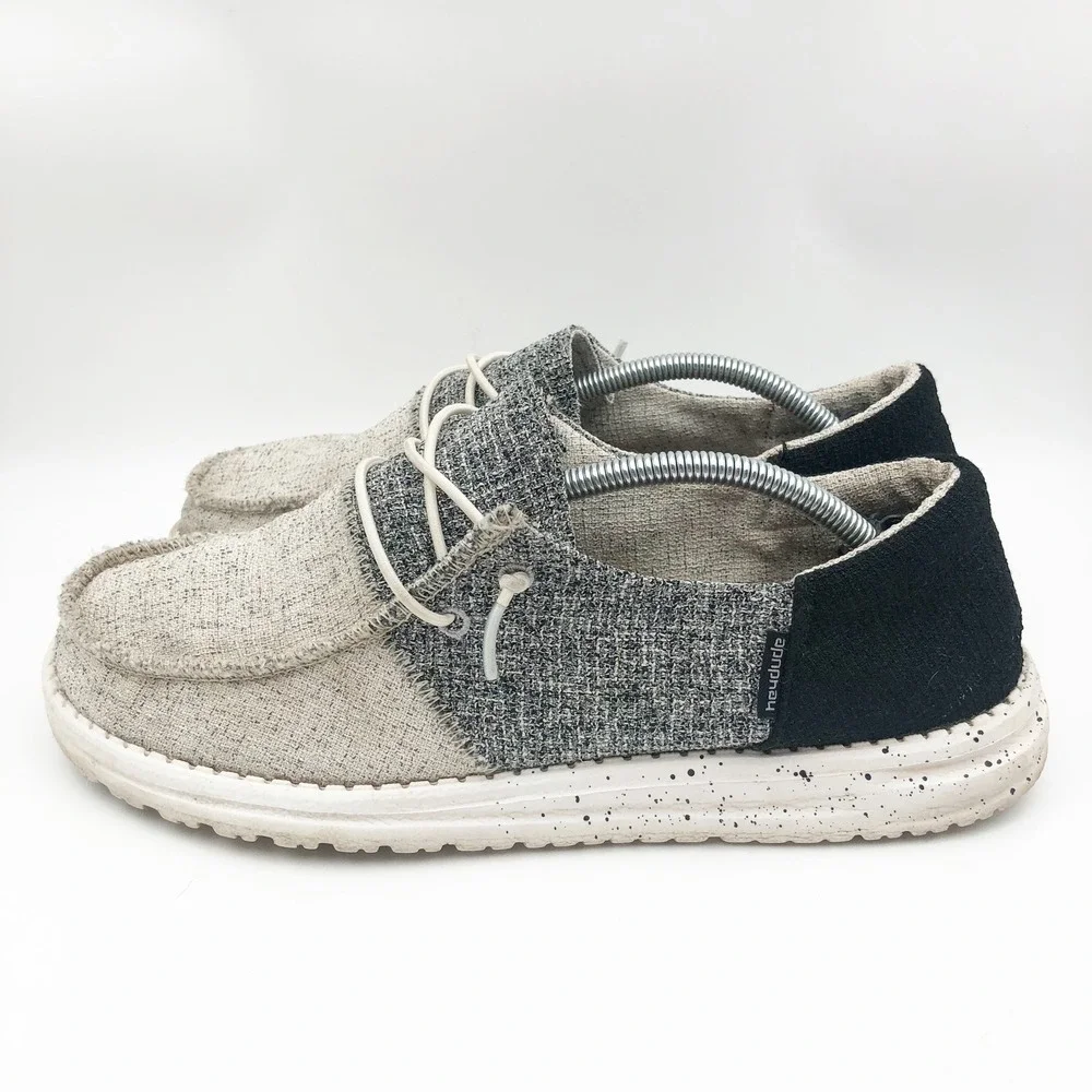 Hey Dude Shoes Womens 9 Wendy Loafers Multi Tri-Color Block Grey Cream Black